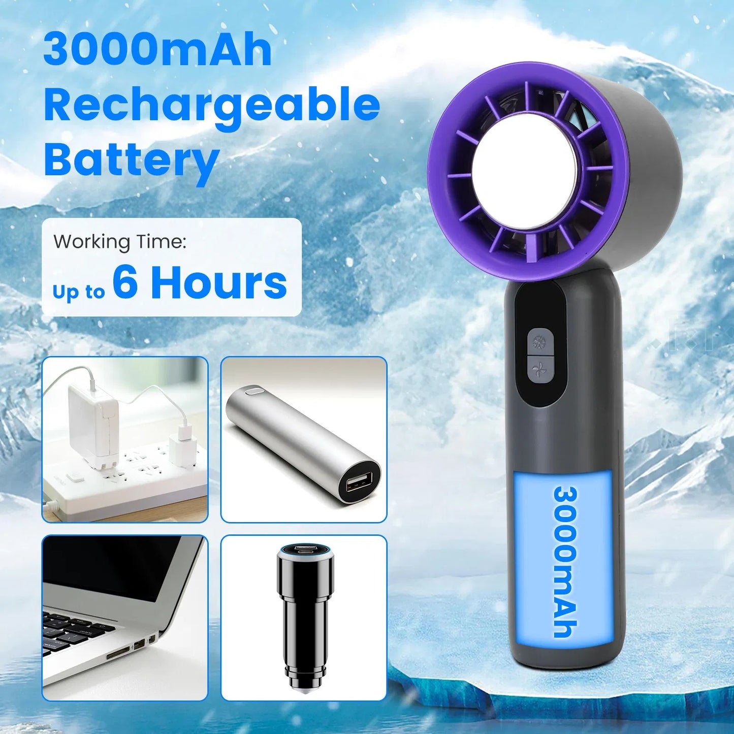 Speed Handheld Fan With Ice Cooler High Speed Turbo Fan Rechargeable Hand Fan ⭐⭐⭐⭐⭐