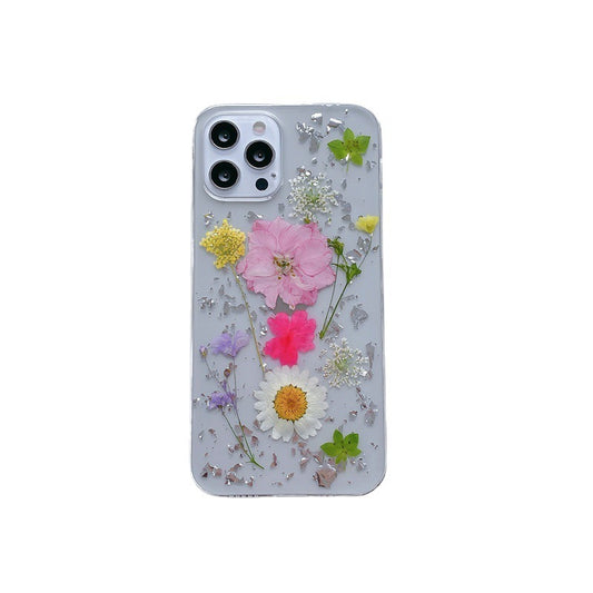 Silver Foil Dried Flower Phone Case - Epoxy Transparent