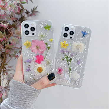 Silver Foil Dried Flower Phone Case - Epoxy Transparent