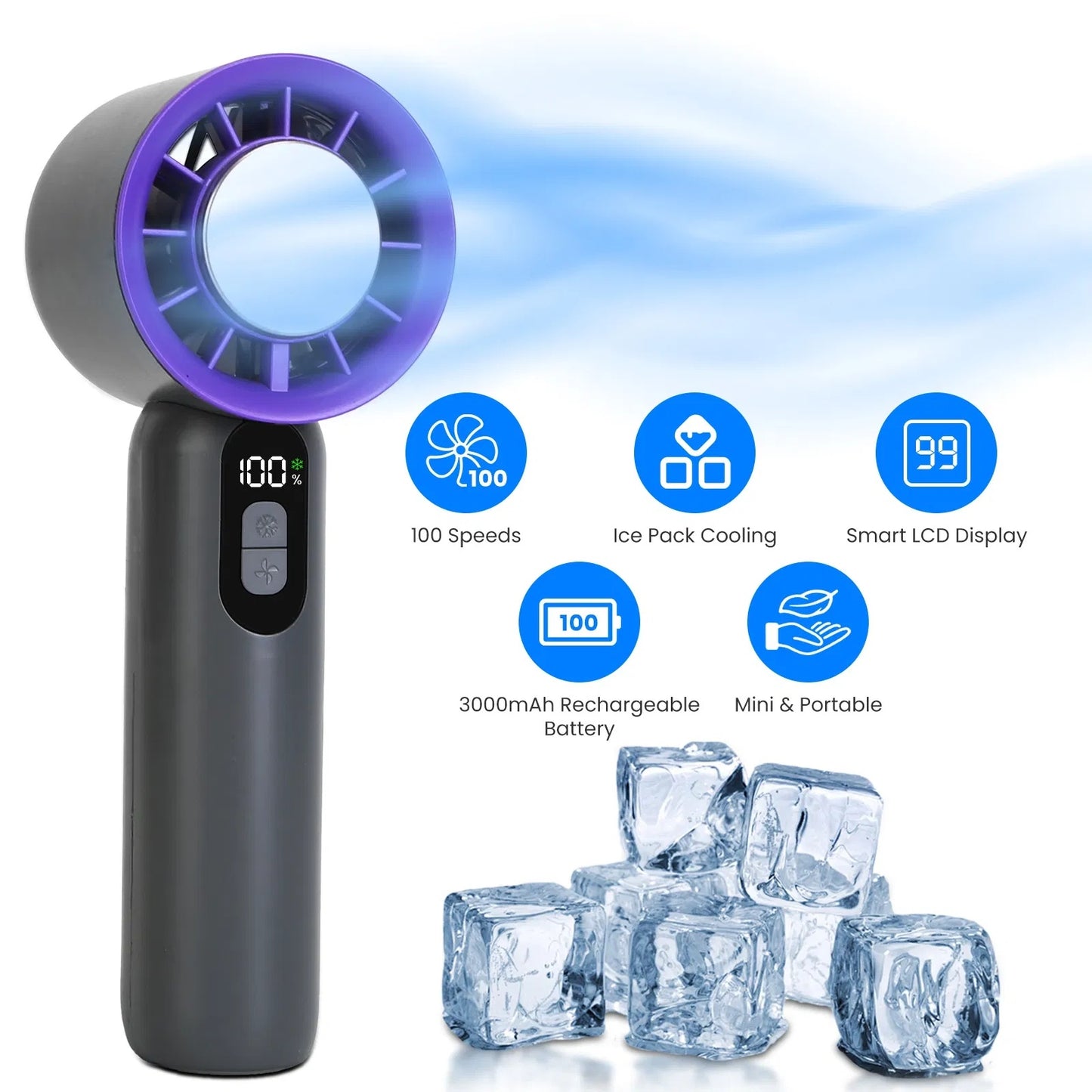 Speed Handheld Fan With Ice Cooler High Speed Turbo Fan Rechargeable Hand Fan ⭐⭐⭐⭐⭐