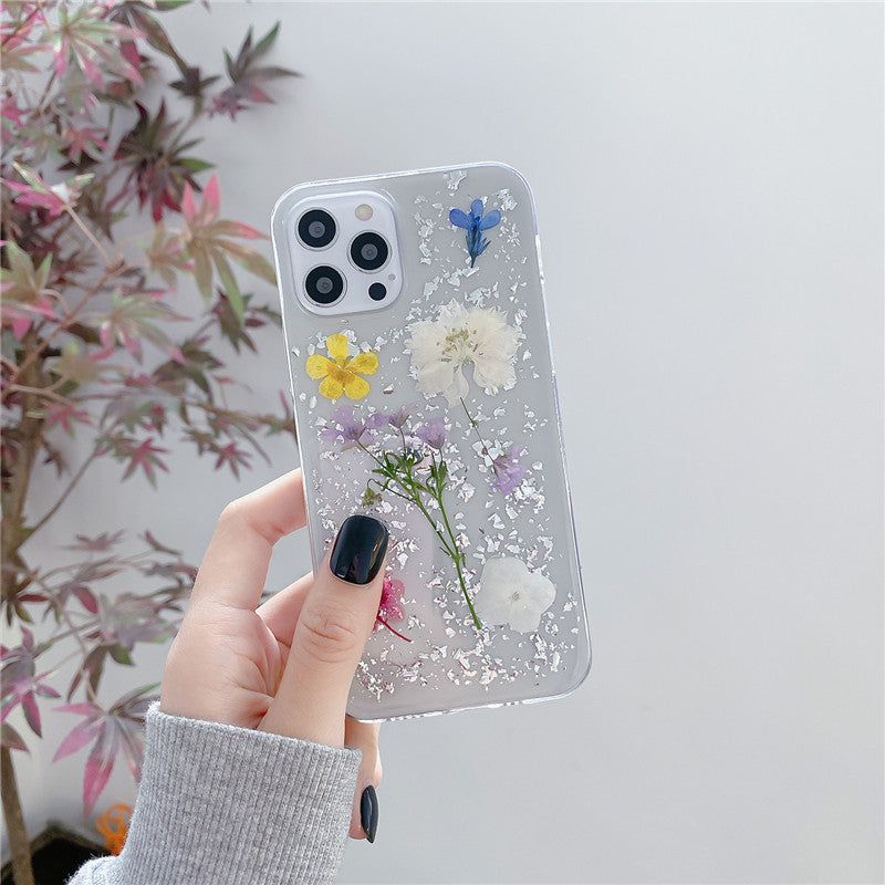 Silver Foil Dried Flower Phone Case - Epoxy Transparent