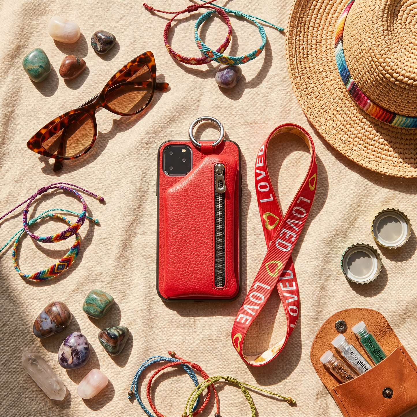 CREAZONE Leather Lanyard Phone Case — flat-lay still-life