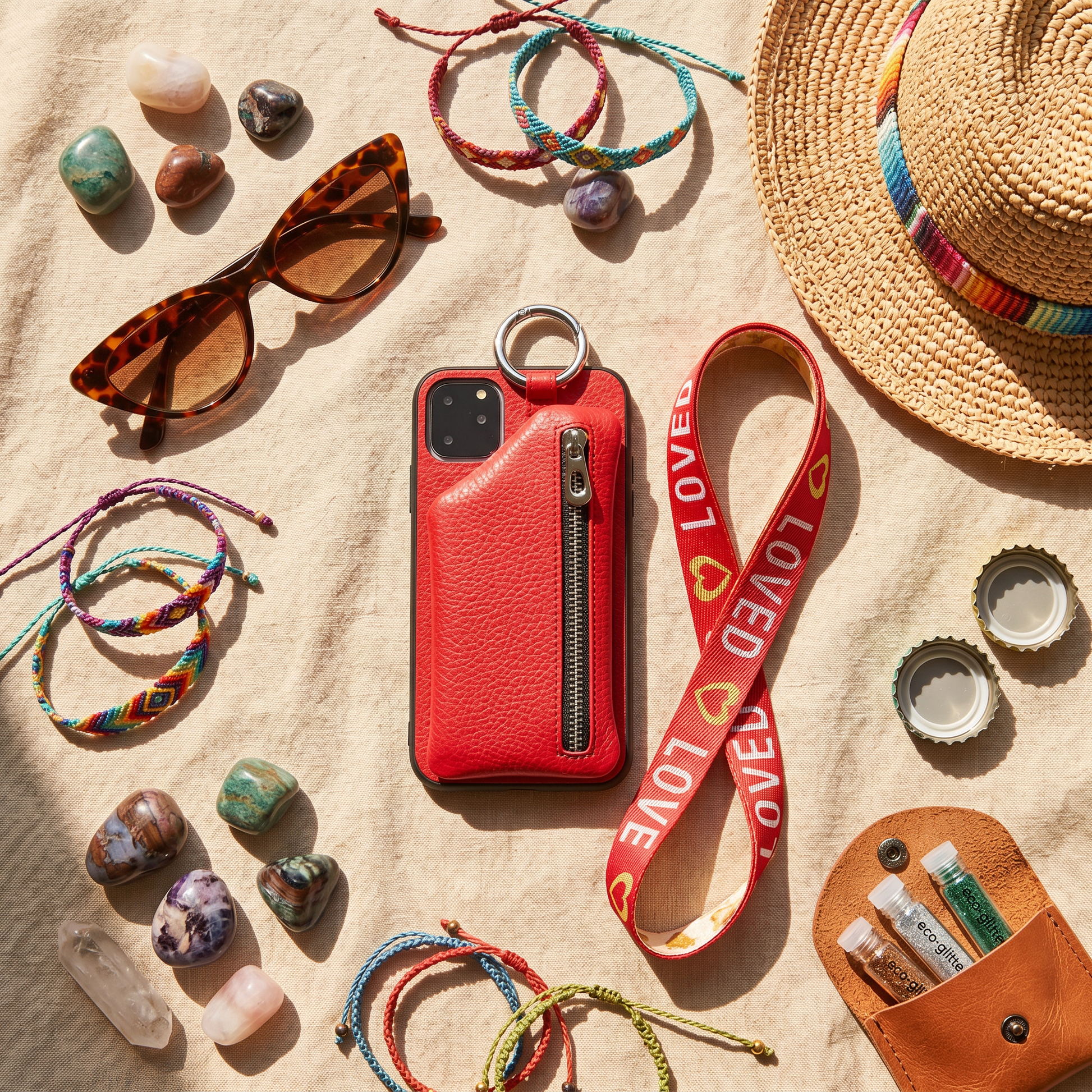CREAZONE Leather Lanyard Phone Case — flat-lay still-life
