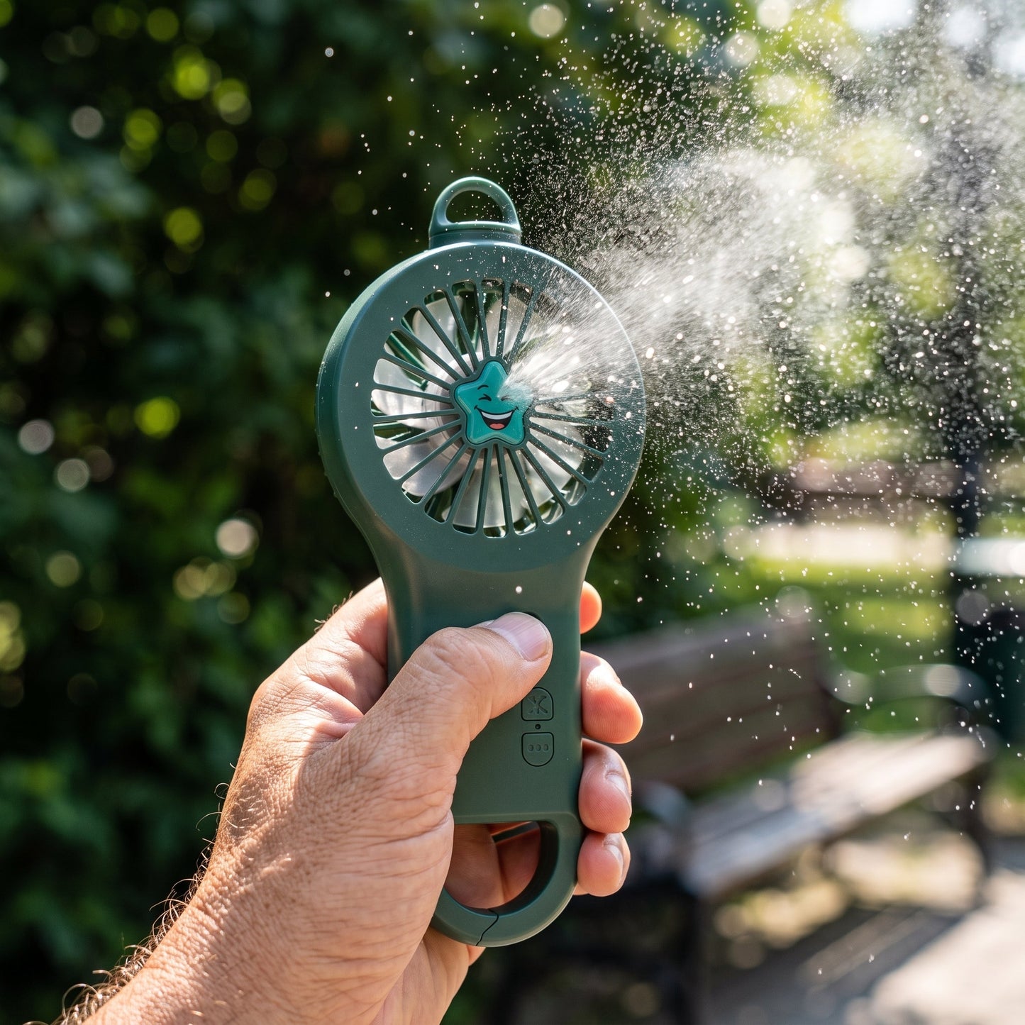 CREAZONE Hanging Neck Misting Fan — water spray in use